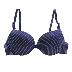 Navy front closure stripe Women's Bra